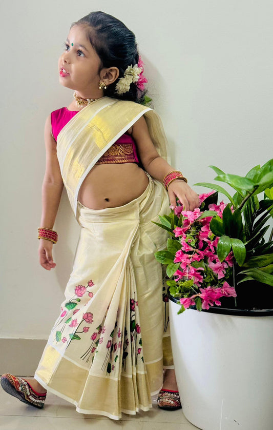 Pre pleated Saree-onam printed 0-5 years