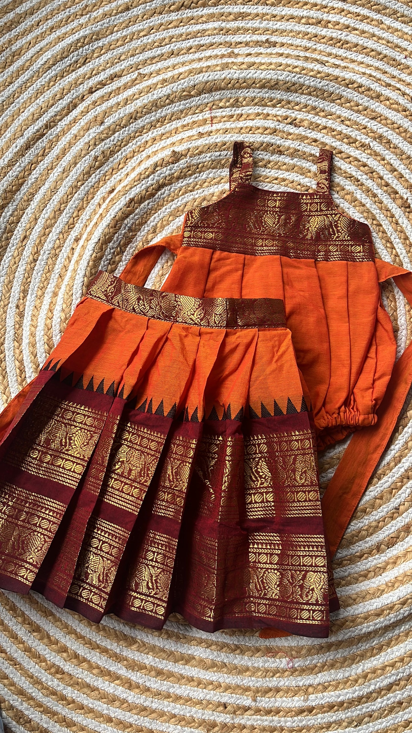3 in one romper and skirt - orange and maroon