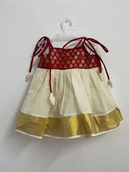 Red brocade frock ( onam collection)