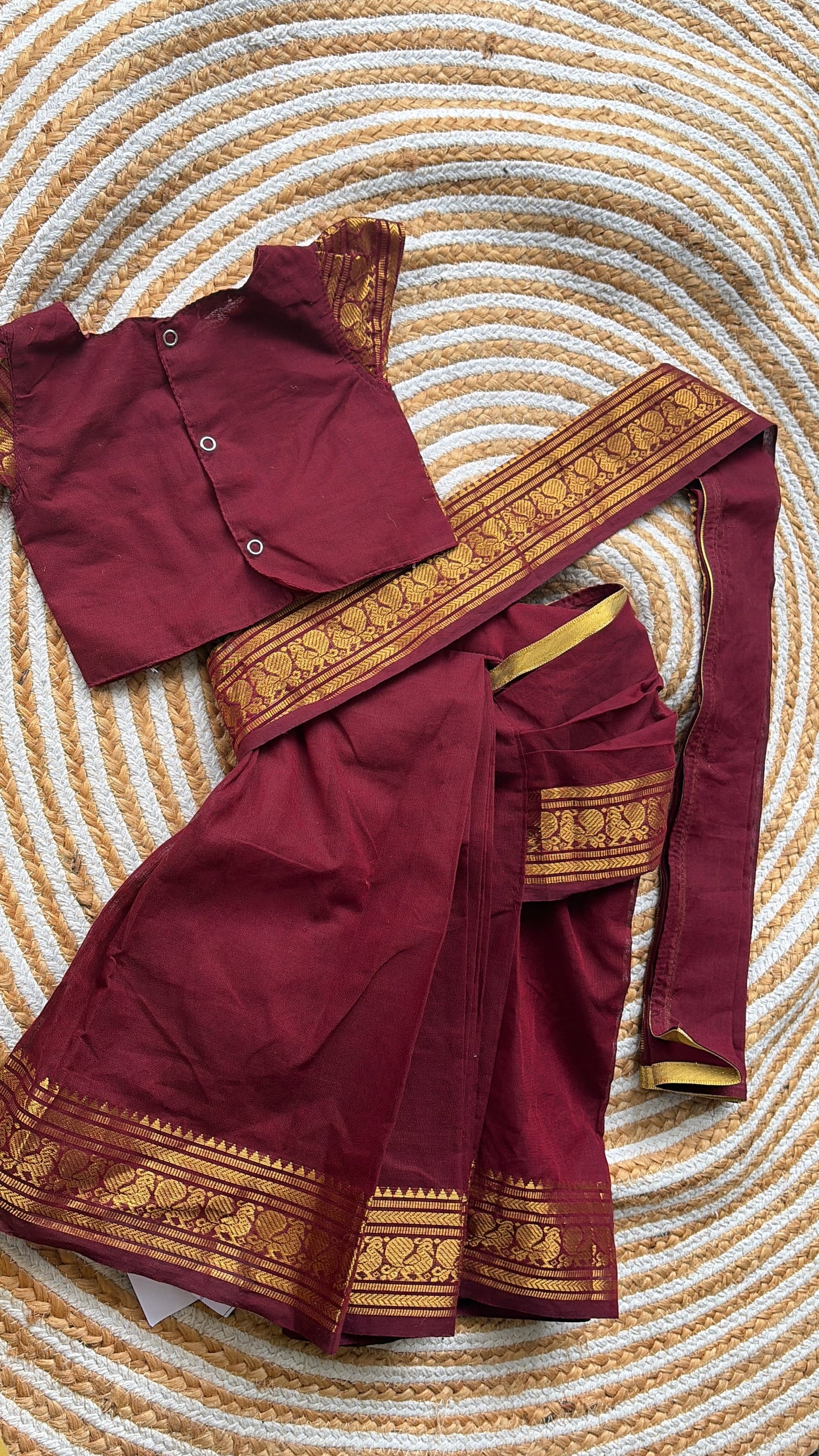 Pre pleated Saree-marron 6M- 5 years only
