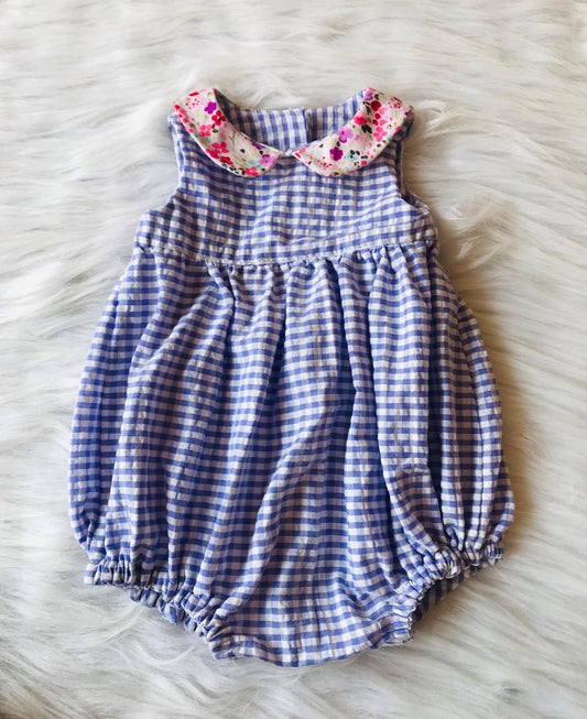 Blue check romper -