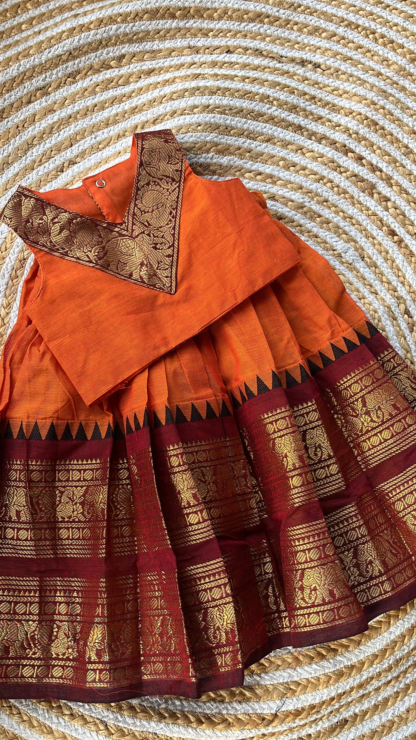 Orange and maroon skirt and top