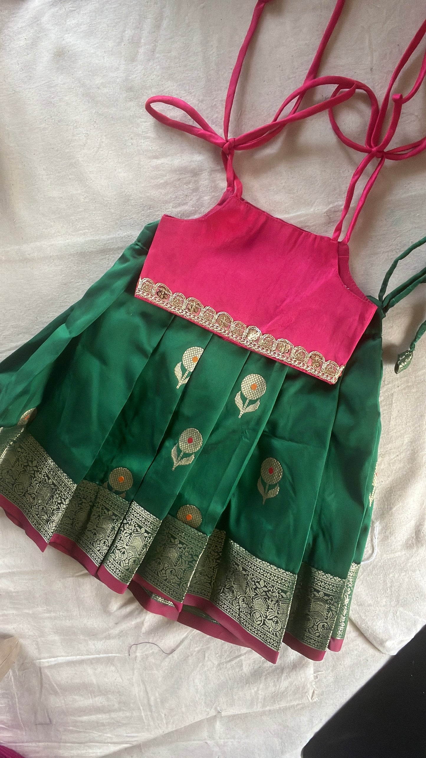 Green and pink skirt and top