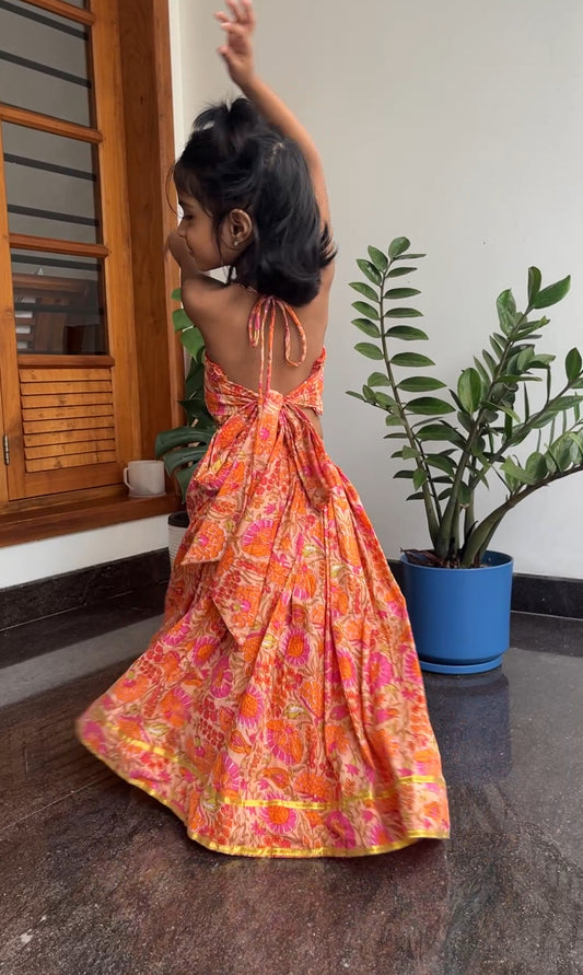 Ethnic cotton skirt and top- orange floral