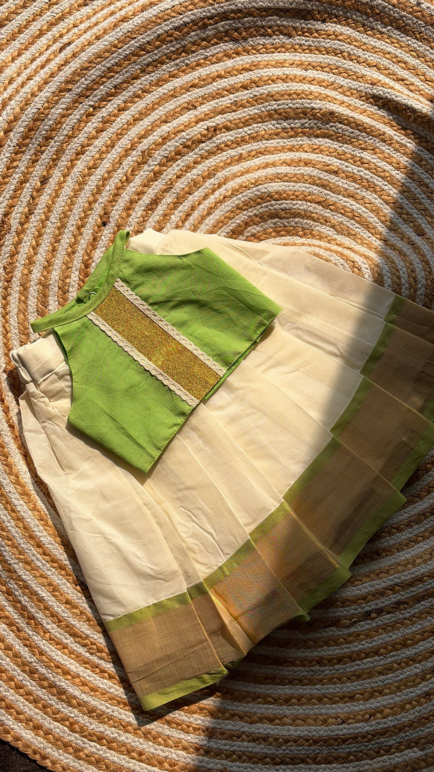 Ethnic skirt and crop top -vishu special green
