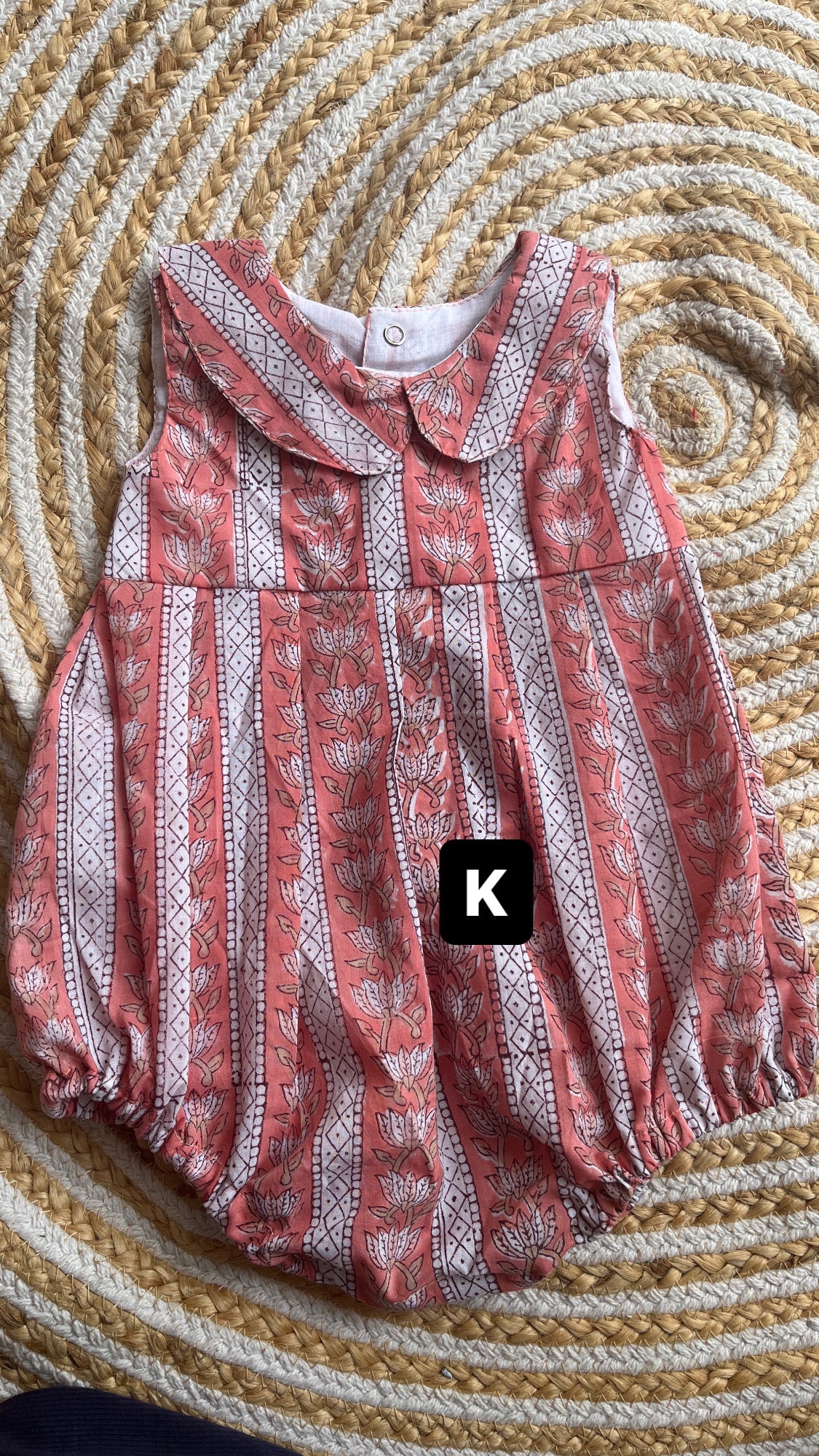 Block print romper- girls