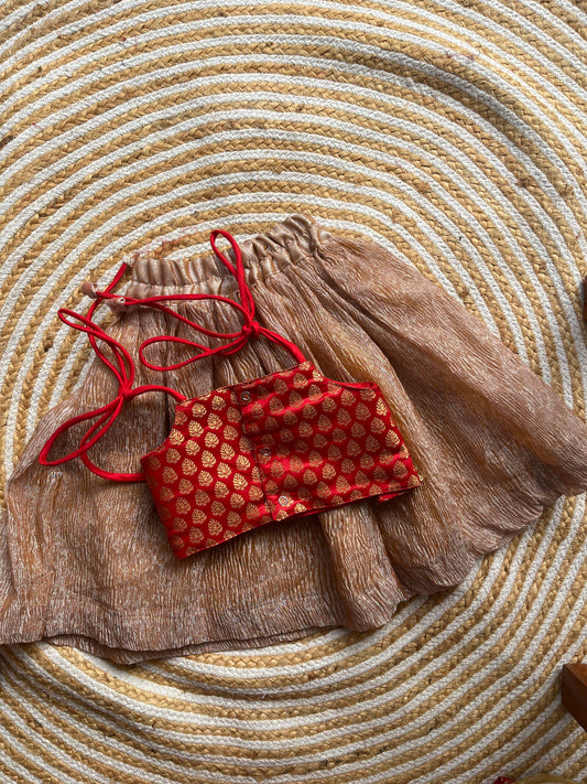 Tissue silk skirt and brocade top