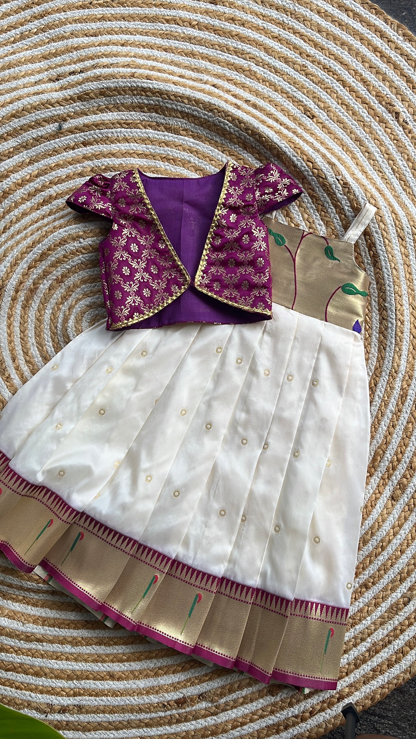 Ethnic frock with overcoat-purple and cream