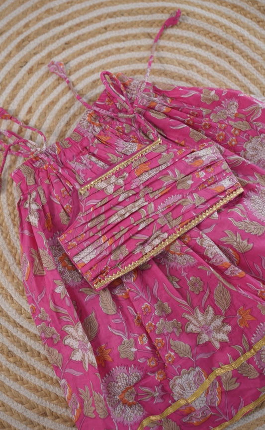 Ethnic cotton skirt and top- pink