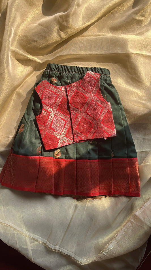 Ethnic skirt and top- green and red
