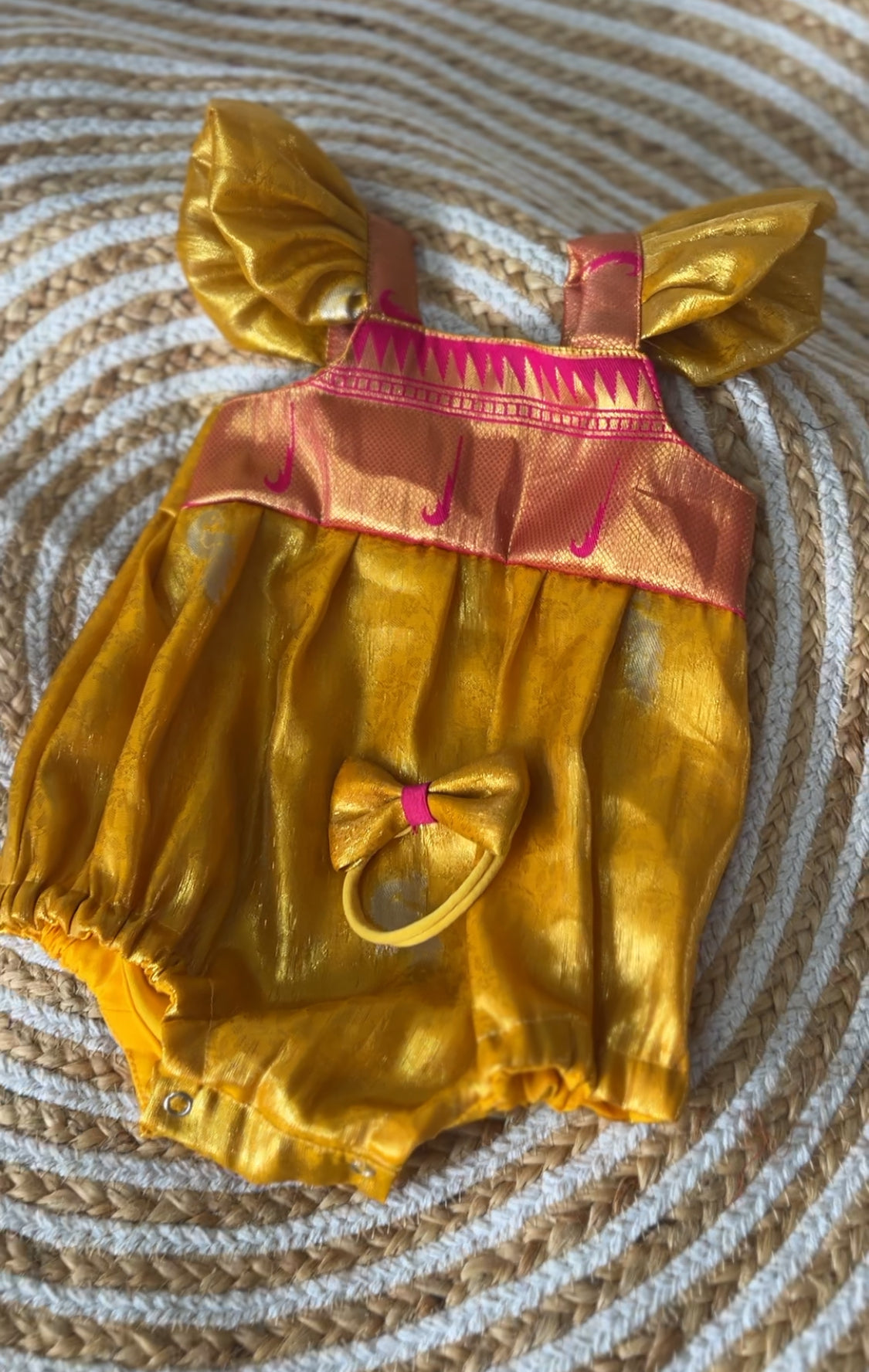 Yellow tissue romper and headband