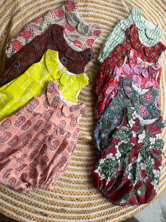 Block print romper- girls