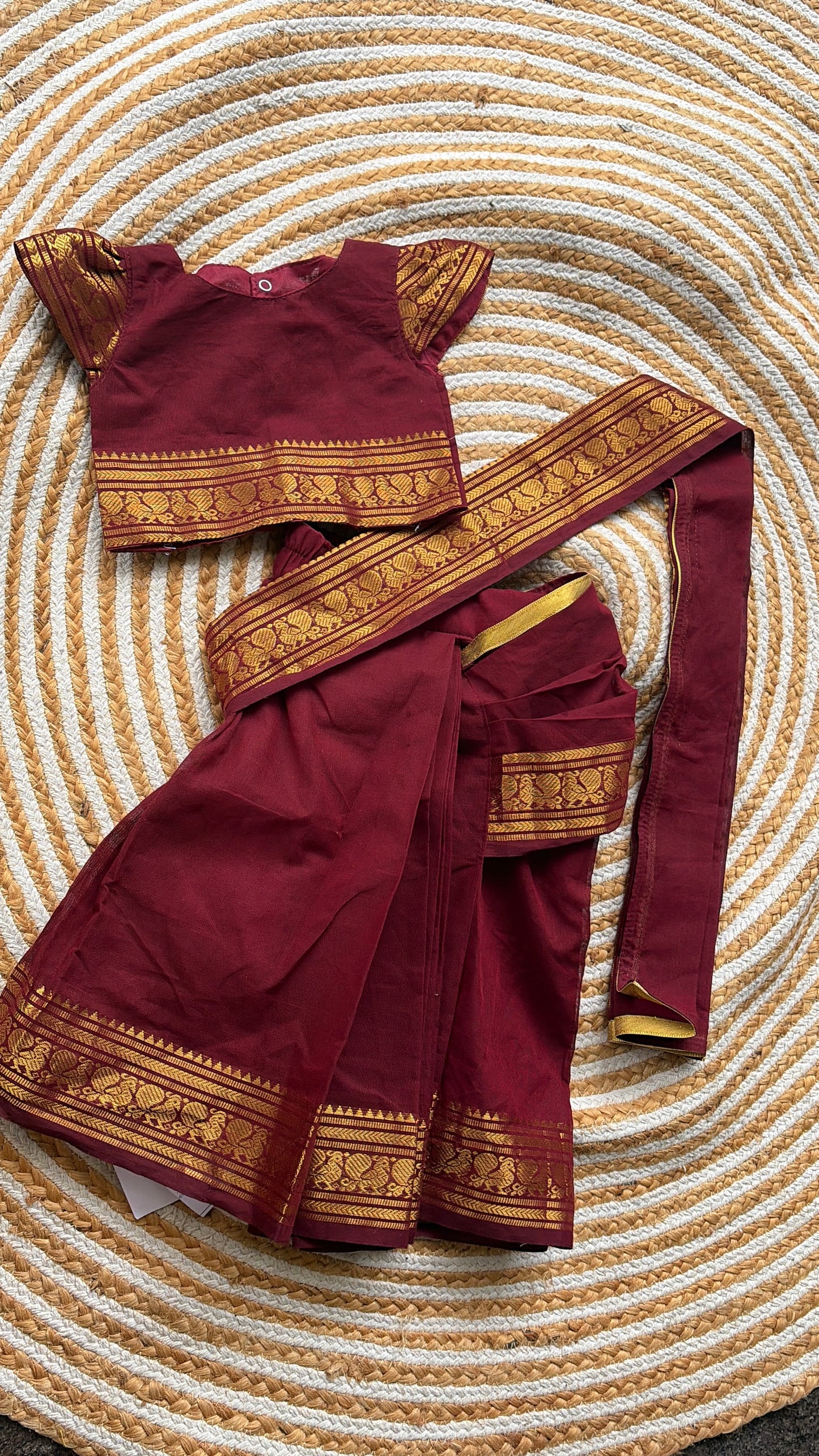 Pre pleated Saree-marron 6M- 5 years only