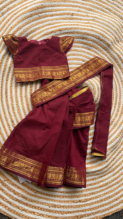 Pre pleated Saree-marron 6M- 5 years only