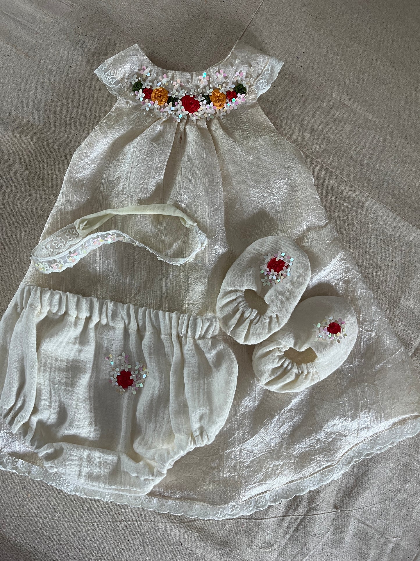 Raw silk white frock -