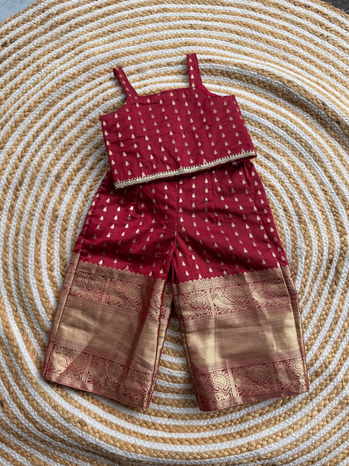 Brocade pant and top set - maroon