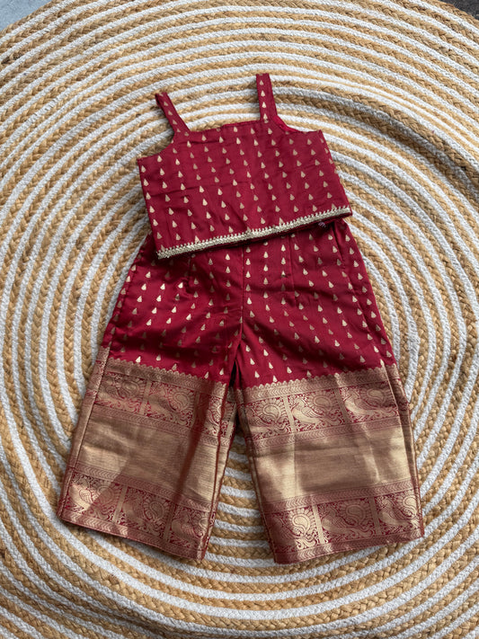 Brocade pant and top set - maroon