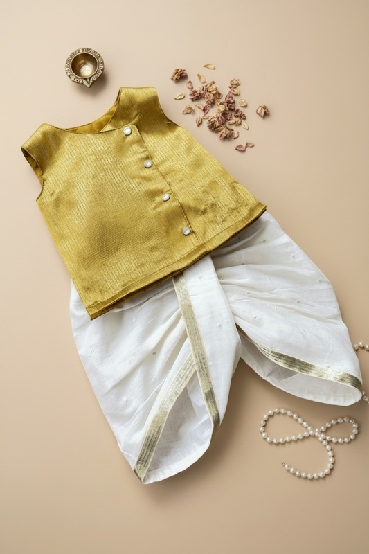 Dhothi and top set for babies-yellow