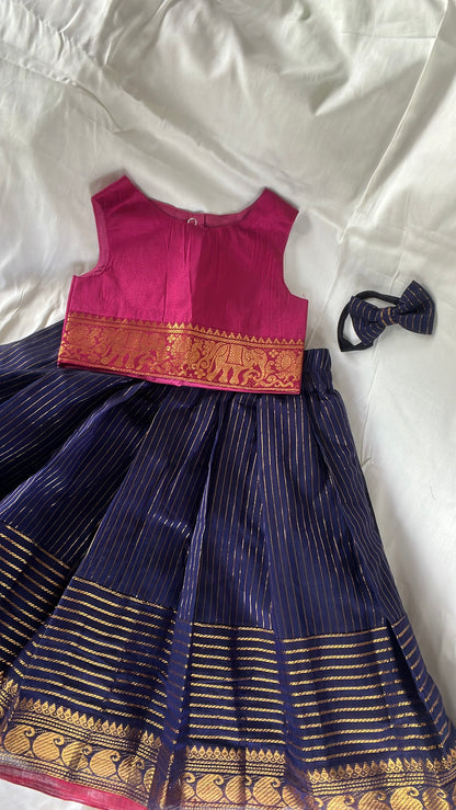 Ethnic skirt and crop top -navy blue strips