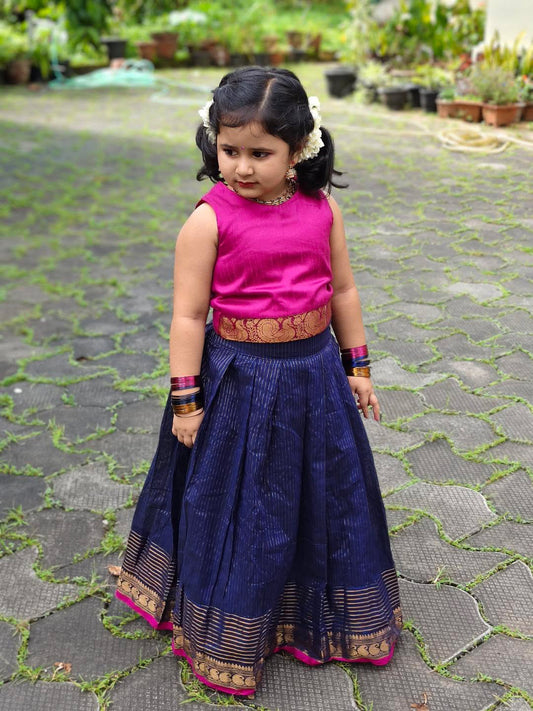Ethnic skirt and crop top -navy blue strips