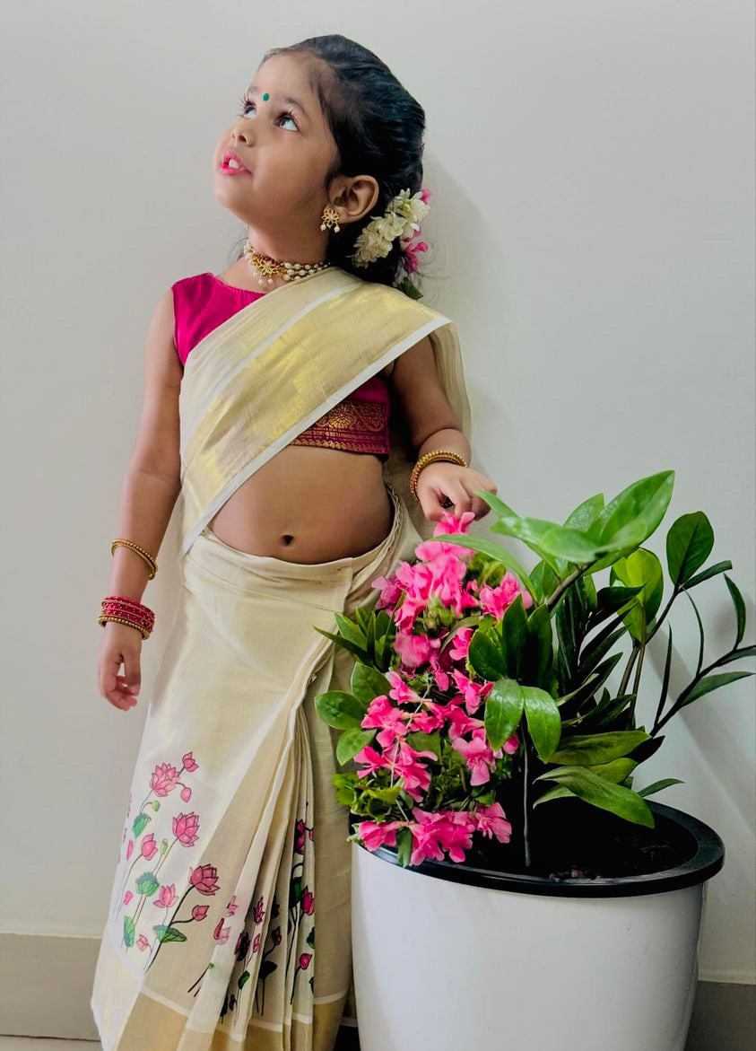 Pre pleated Saree-onam printed 0-5 years
