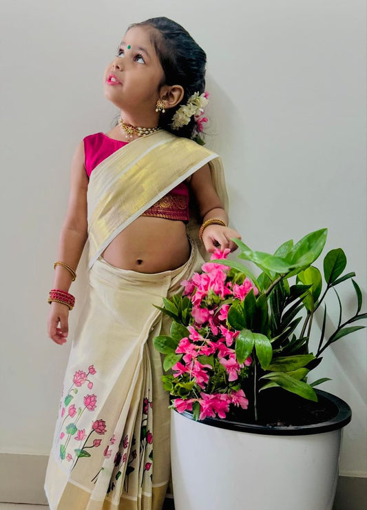 Pre pleated Saree-onam printed 0-5 years