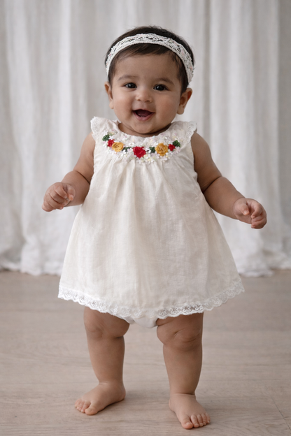 Raw silk white frock -