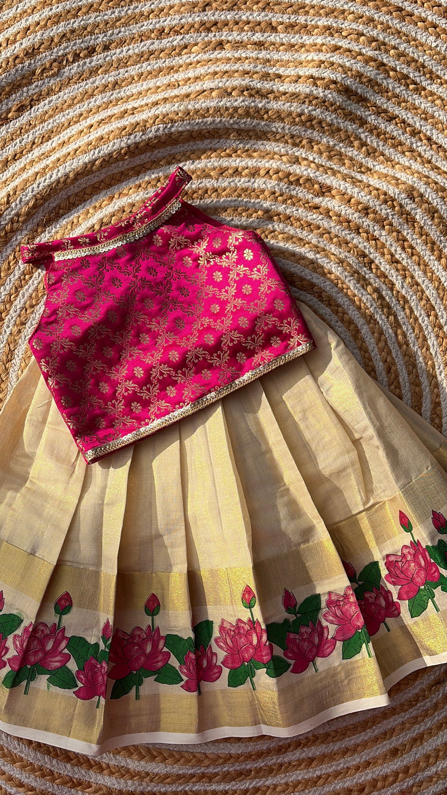 Onam skirt and crop top -lotus