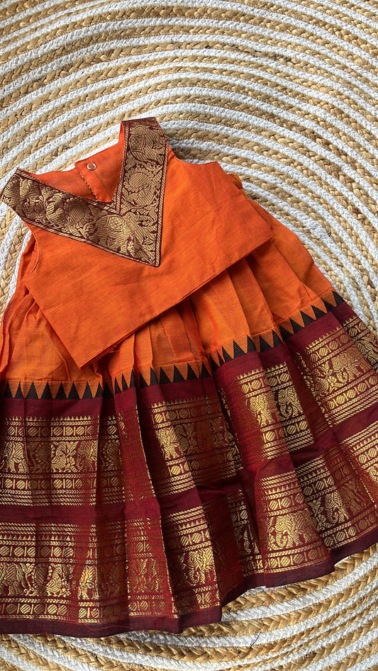 Orange and maroon skirt and top
