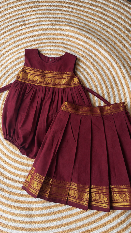 3 in one romper and skirt - maroon u neck
