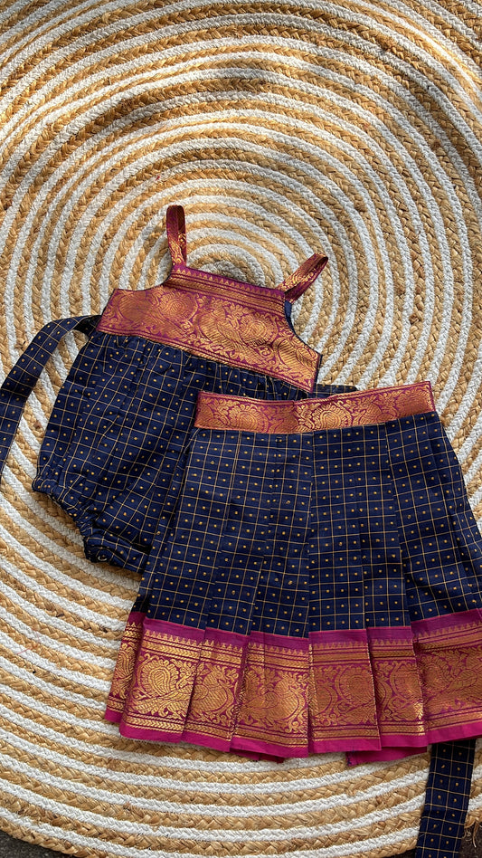 3 in one romper and skirt - Navy blue dots