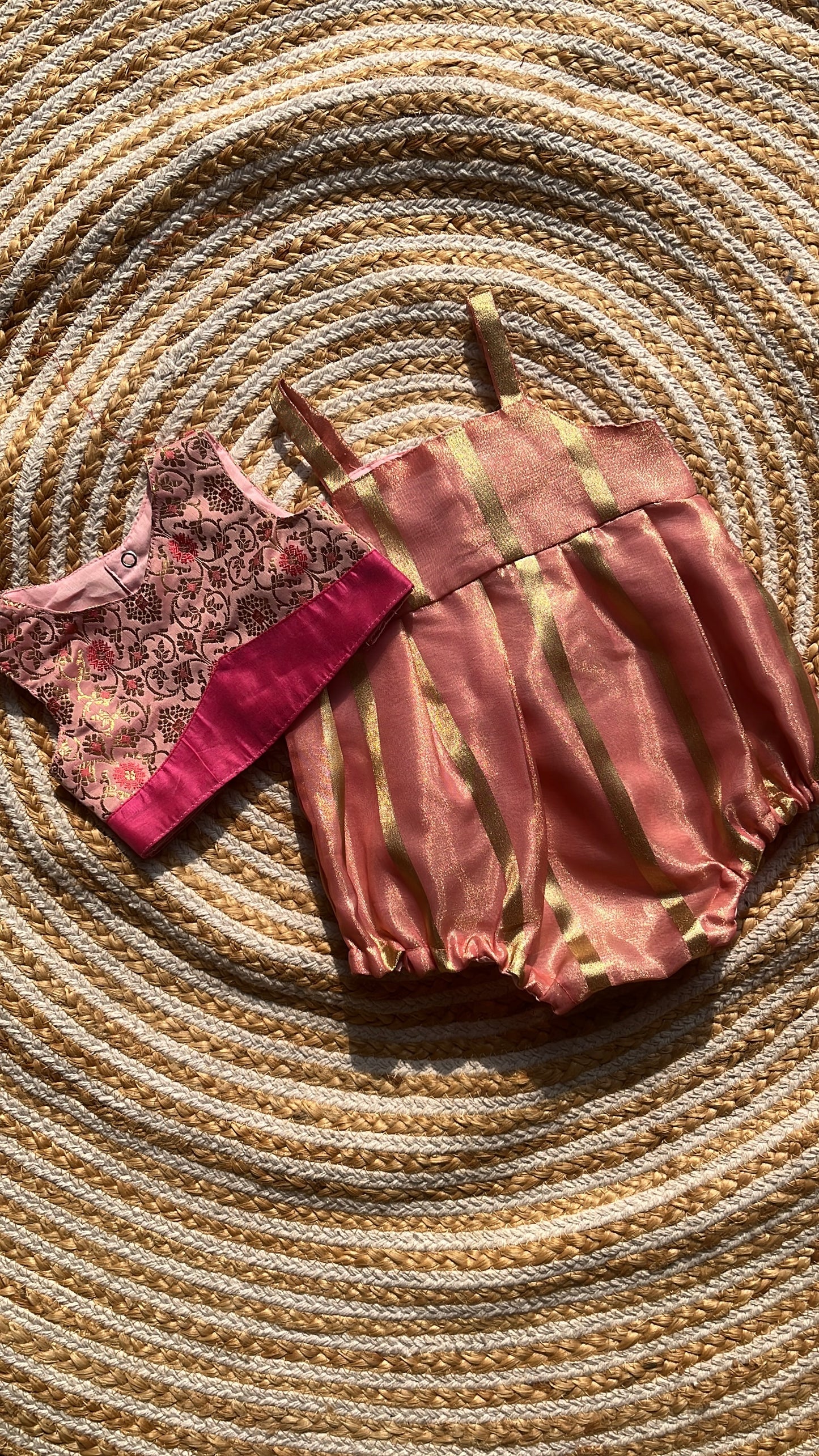 Brocade blouse and romper- baby pink