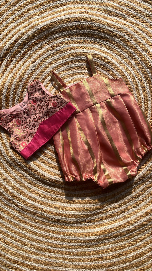 Brocade blouse and romper- baby pink