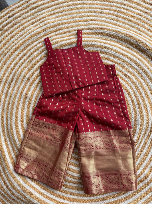 Brocade pant and top set - maroon