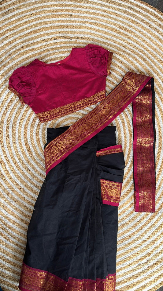 Pre pleated Saree-black0-5 years