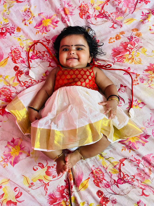 Red brocade frock ( onam collection)