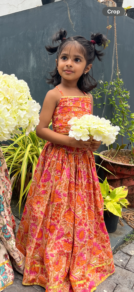Ethnic cotton skirt and top- orange floral