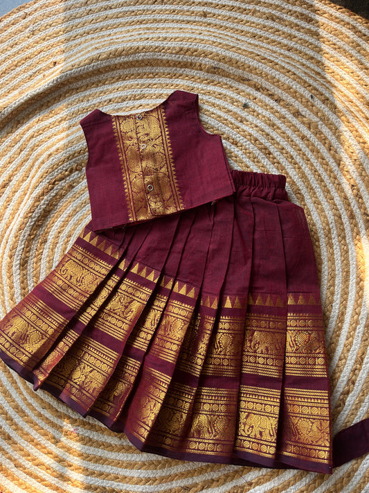 skirt and top - maroon V neck blouse