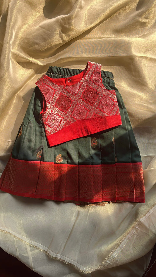 Ethnic skirt and top- green and red