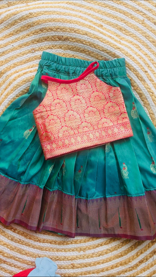 Ethnic skirt and top- peacock green