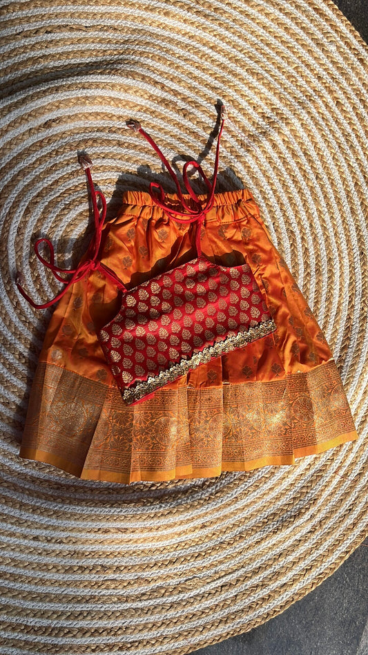 Ethnic skirt and top- mustard yellow n red