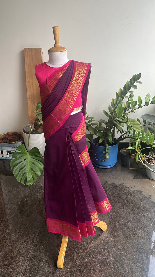 Pre pleated Saree-Purple and pink 0-5 years