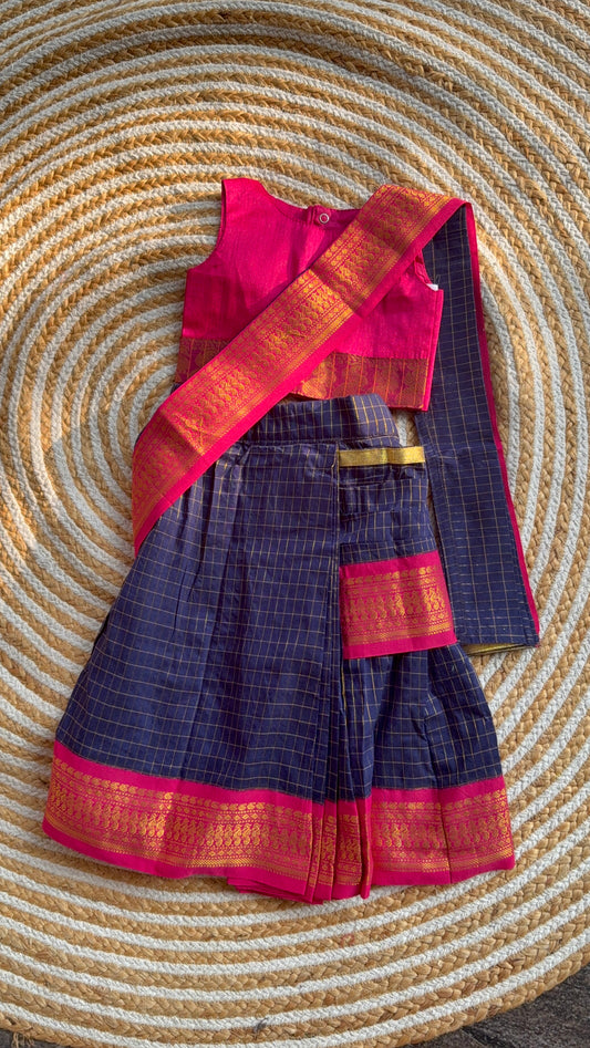 Pre pleated Saree-blue pink 0-5 years