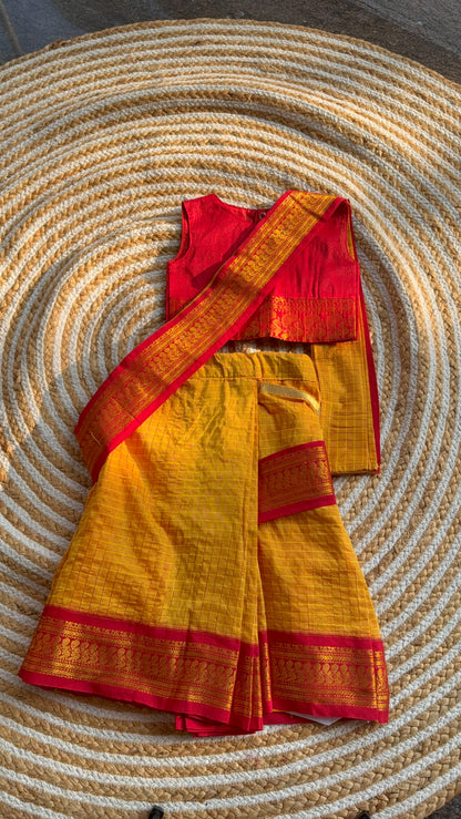 Pre pleated Saree-yellow 0-5 years