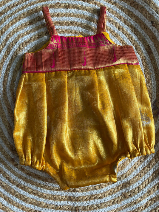 Yellow tissue  romper and headband