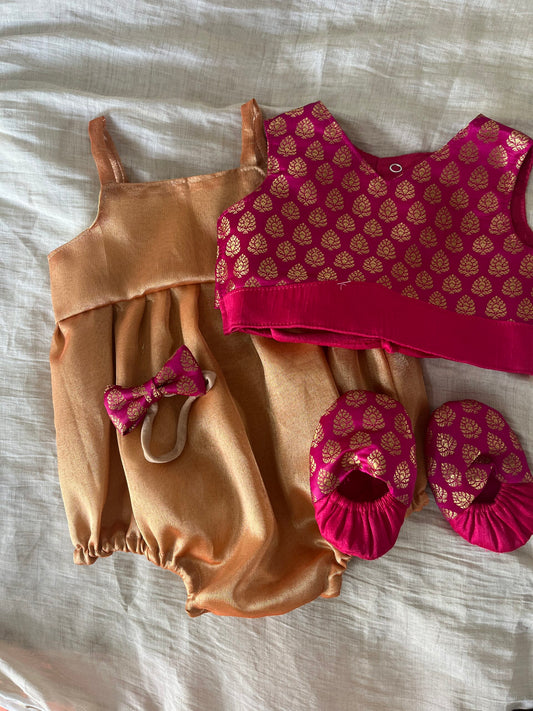 Brocade blouse and romper pink