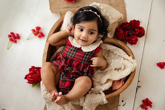 Christmas- check romper with collar