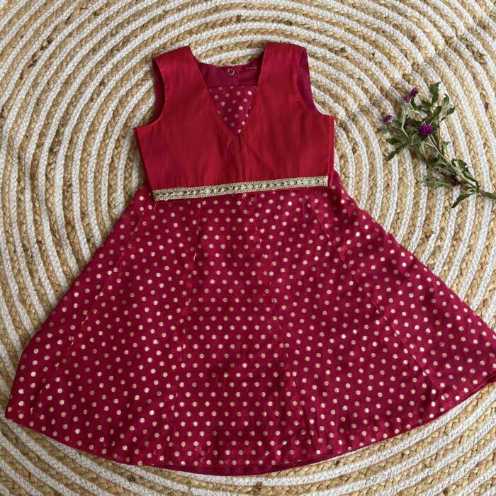 Chanderi polka skirt and top – pink