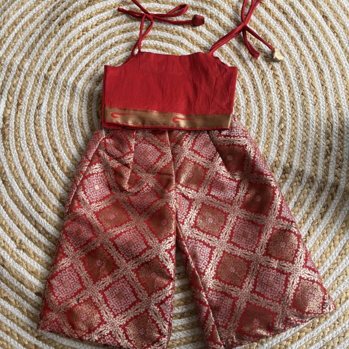 Brocade pant and top set-red