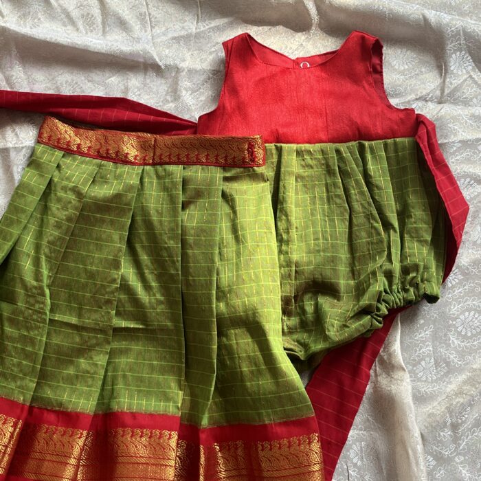 3 in one romper and skirt- green and red